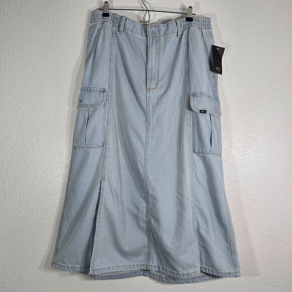 Vans Sidewalk Denim Maxi Skirt Women XL Cargo Pockets Slit Light Wash - Picture 1 of 9
